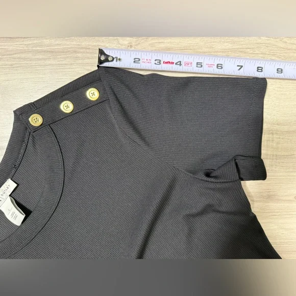 White House Black Market Black Button-Accent Tee - Picture 8 of 8